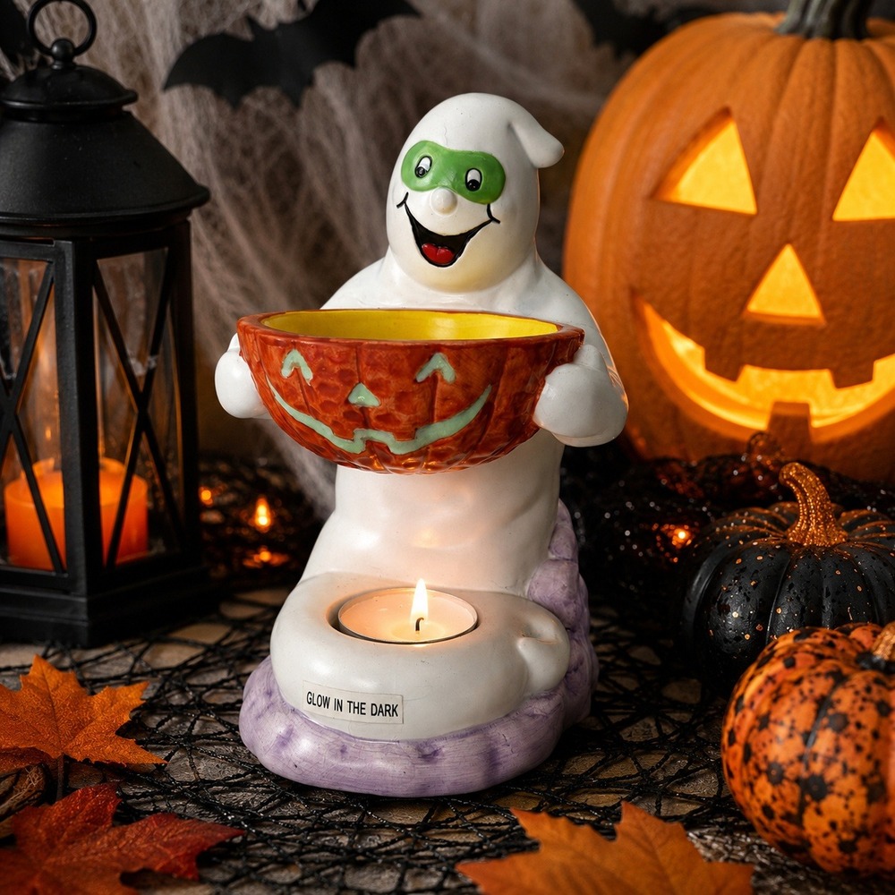 Michael Sparks Ghost Tealight Wax Warmer Glow in Dark Halloween Pumpkin Bowl
